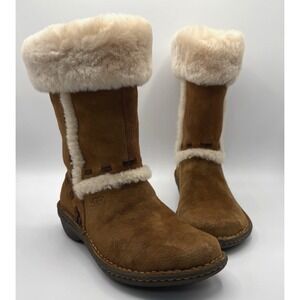 UGG Chestnut Brown Suede Shearling Cuff Ankle Boots